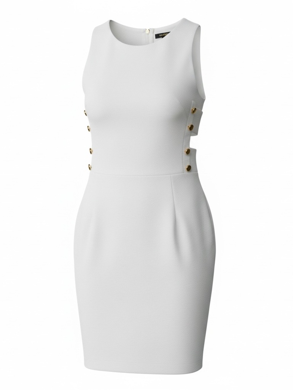 Dynamite White Sleeveless Dress with Gold Buttons and Cutouts - Size TP/XS